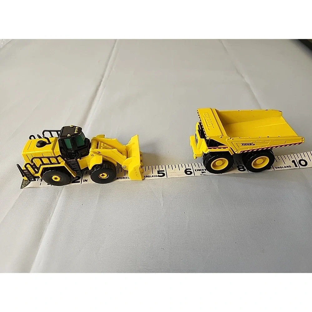 Vintage Lot 2 Tonka Trucks Die Cast & Plastic Mini Toy Front Loader & Dump Truck